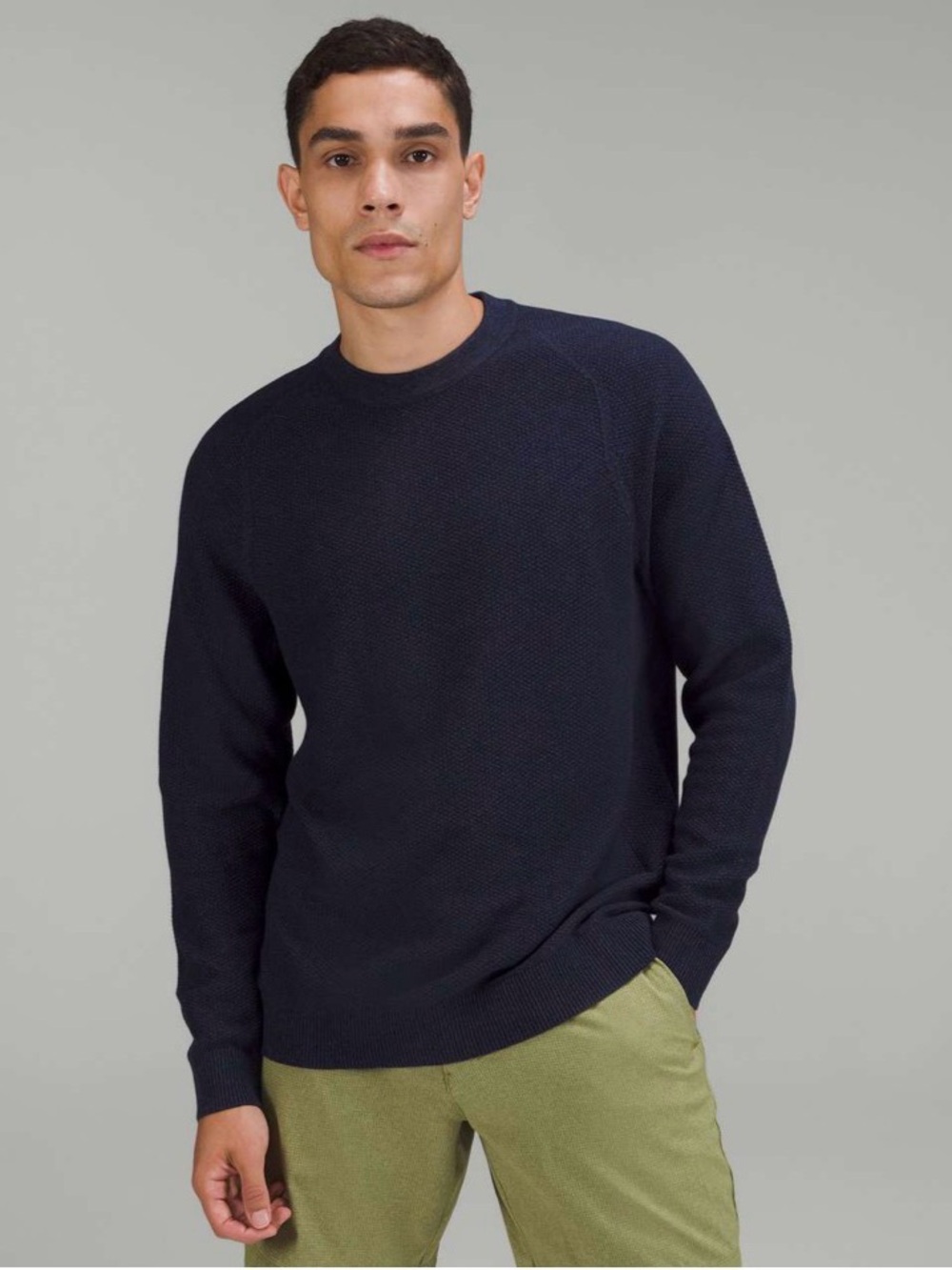 Lululemon Heathered Classic Navy Textured Knit Crewneck Sweater Size Medium